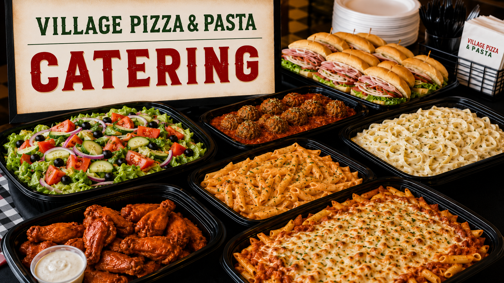 Catering trays from Village Pizza & Pasta for events in Ridgefield CT
